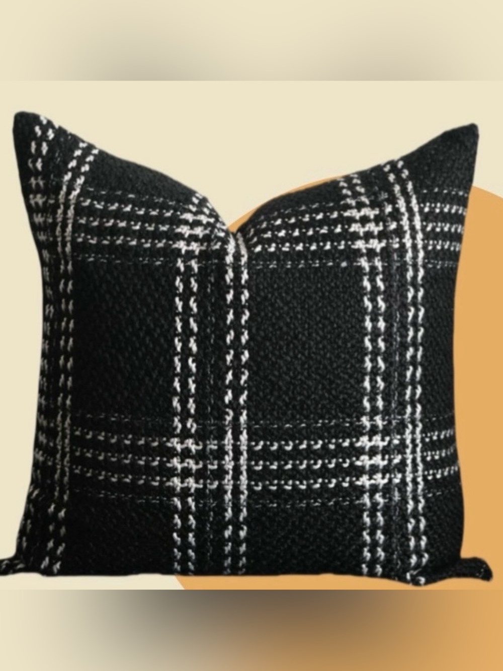Black & White Plaid Luxury Pillow Cover 18”-NWOT
